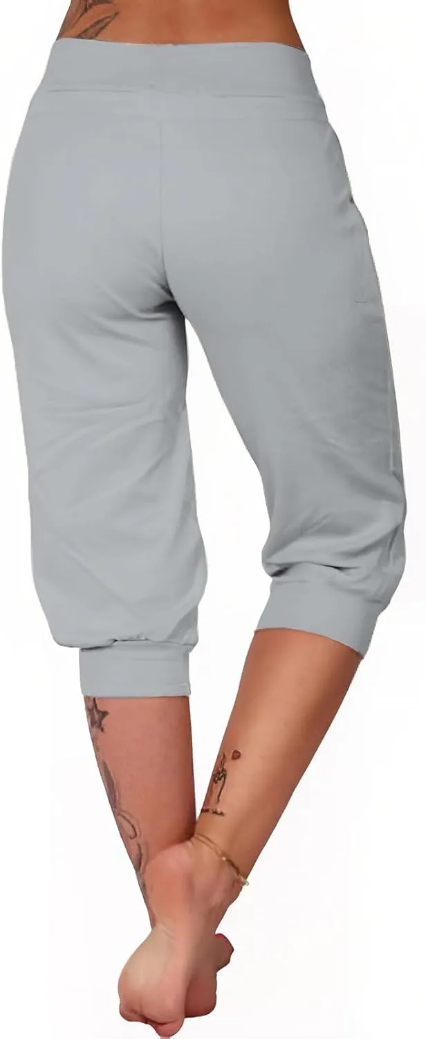 TUNUSKAT Womens Capri Sweatpants Lounge Cropped Joggers High Waisted Running Hiking Capris Stretch 3/4 Yoga Pants with Pocket