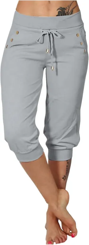 TUNUSKAT Womens Capri Sweatpants Lounge Cropped Joggers High Waisted Running Hiking Capris Stretch 3/4 Yoga Pants with Pocket