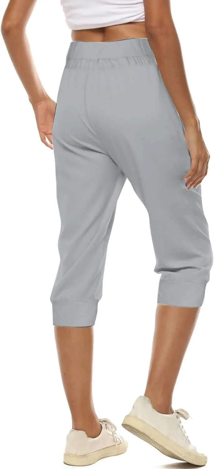 TUNUSKAT Womens Capri Sweatpants Lounge Cropped Joggers High Waisted Running Hiking Capris Stretch 3/4 Yoga Pants with Pocket