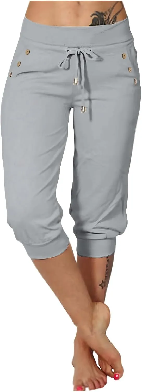 TUNUSKAT Womens Capri Sweatpants Lounge Cropped Joggers High Waisted Running Hiking Capris Stretch 3/4 Yoga Pants with Pocket