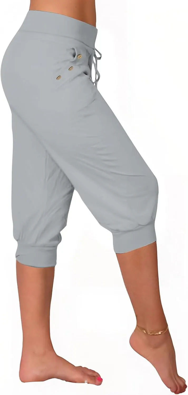 TUNUSKAT Womens Capri Sweatpants Lounge Cropped Joggers High Waisted Running Hiking Capris Stretch 3/4 Yoga Pants with Pocket