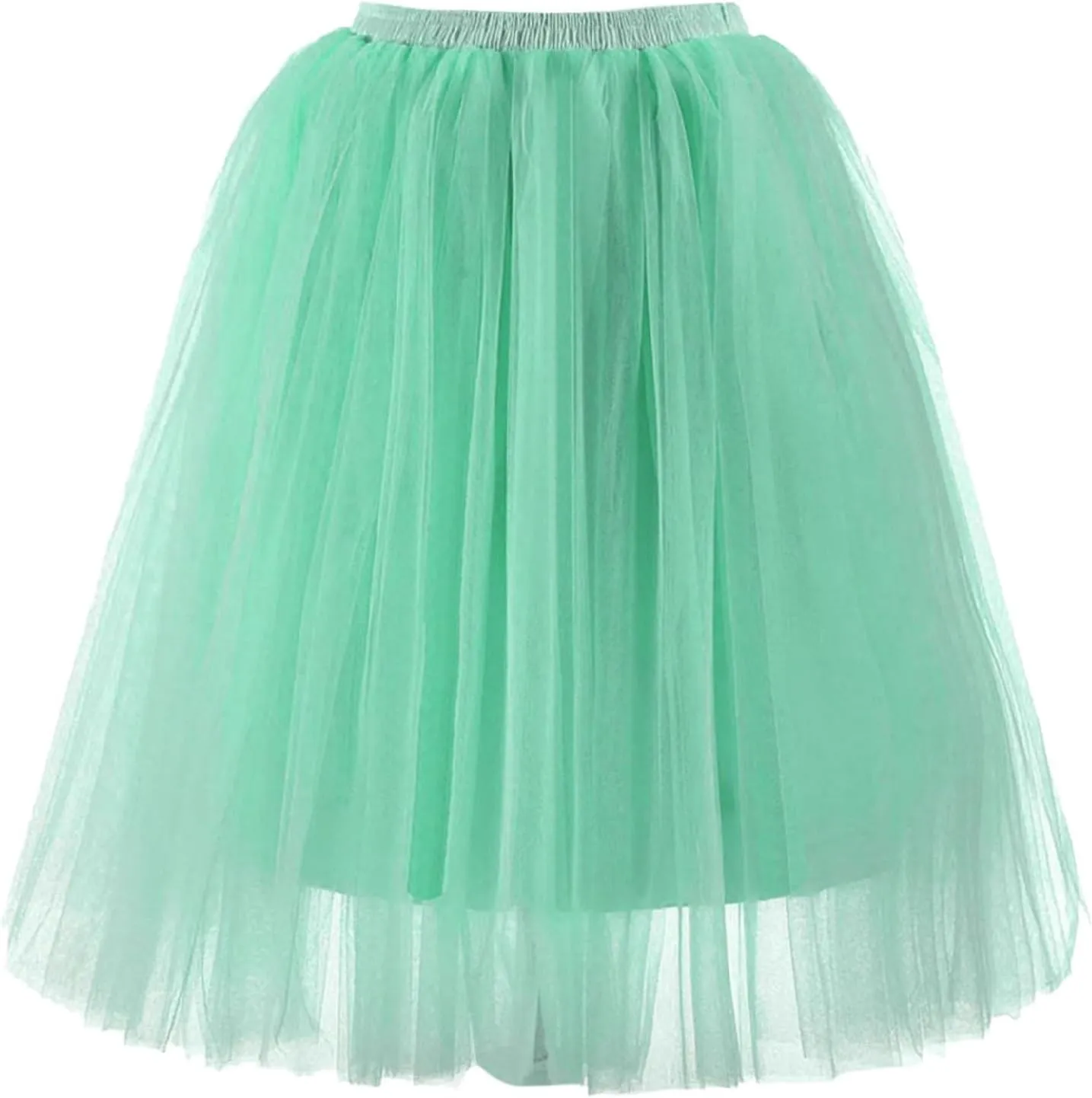 Tutu Skirts for Women Midi Length Elastic Waisted A-Line Pleated Tulle Skirt for Dancing