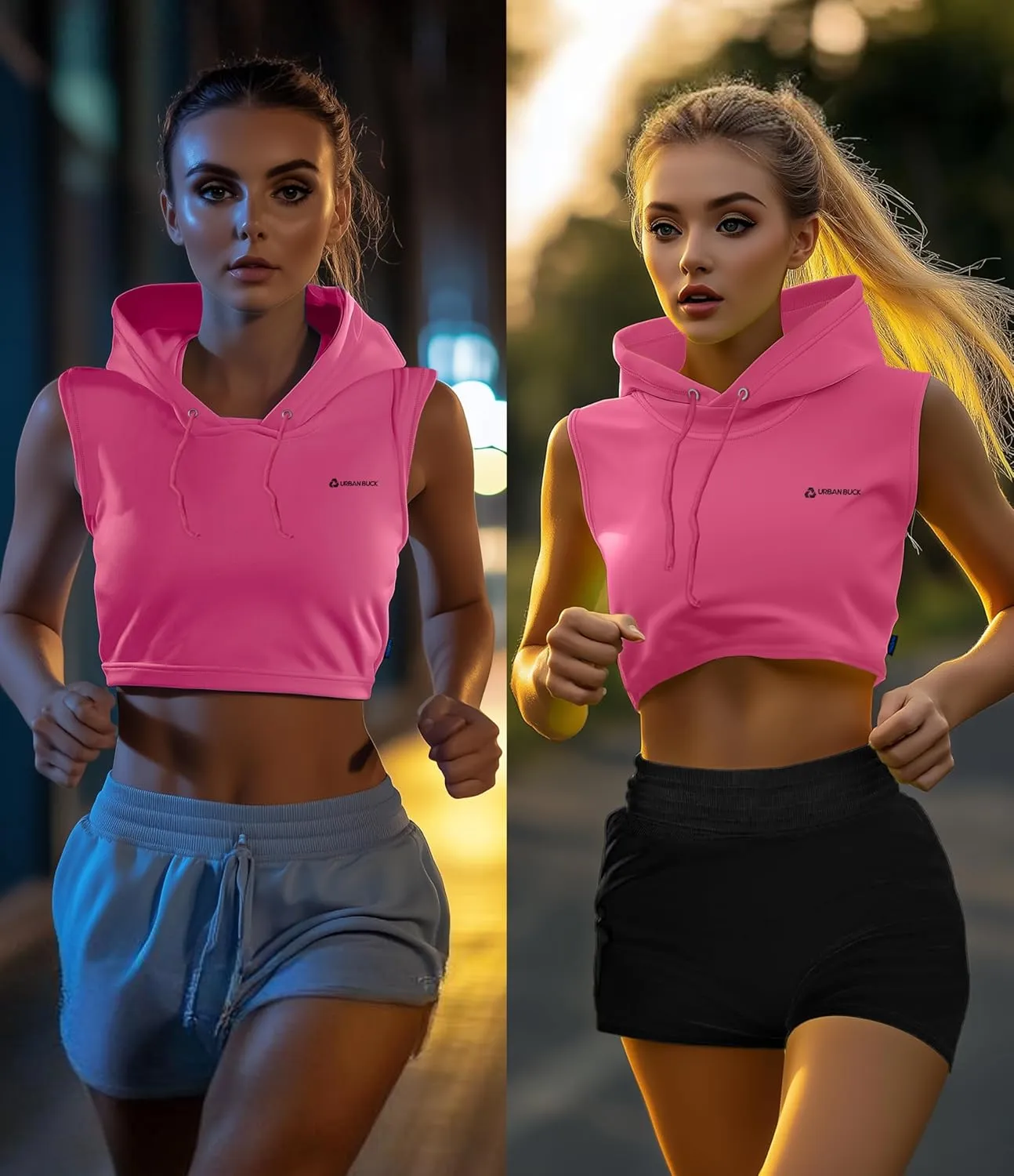 URBAN BUCK Neon Tank Top Sleeveless Hoodie for Women - UPF50  Sun Protection Crop Top Sweatshirt for Workout & Running
