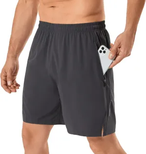 urbciety Men's Quick Dry Running Shorts Zipper Pockets Athletic Gym Shorts Workout Jogging Quick-Dry Drawstrings 7 Inch