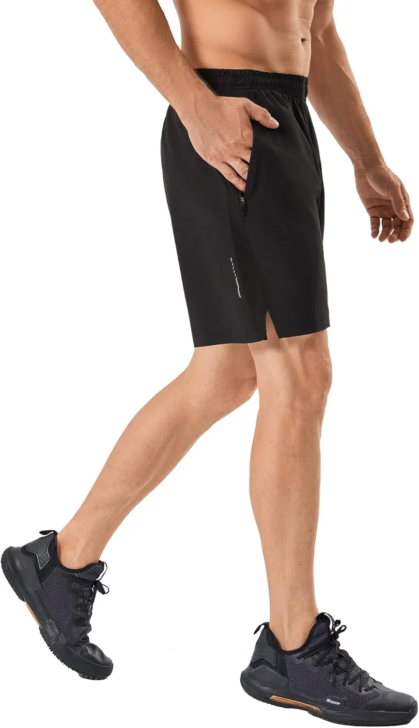 urbciety Men's Quick Dry Running Shorts Zipper Pockets Athletic Gym Shorts Workout Jogging Quick-Dry Drawstrings 7 Inch