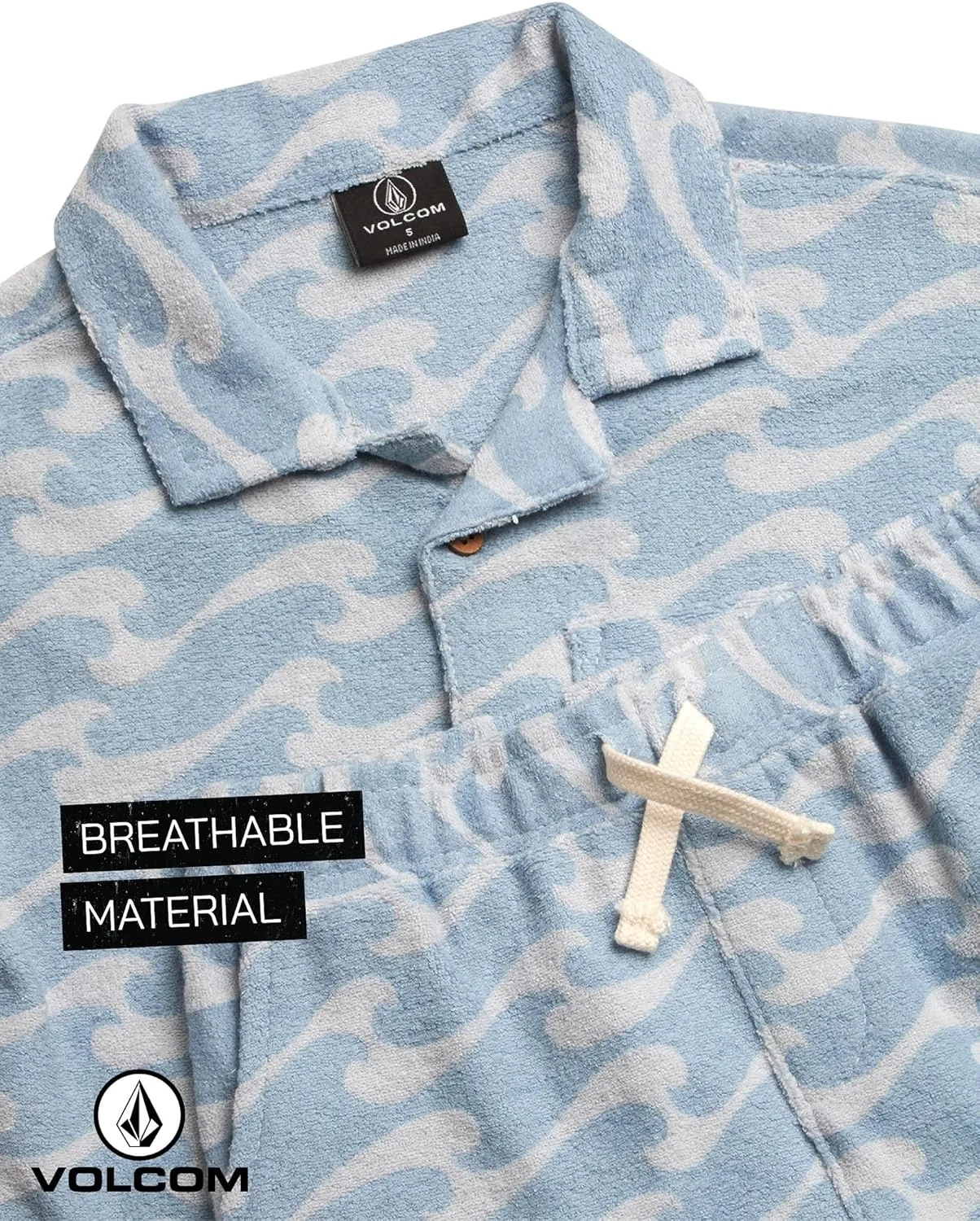 Volcom Toddler Boys' Terry Short Set - 2 Piece Short Sleeve French Terry Button Down Shirt and Matching Shorts (Sizes: 2T-7)