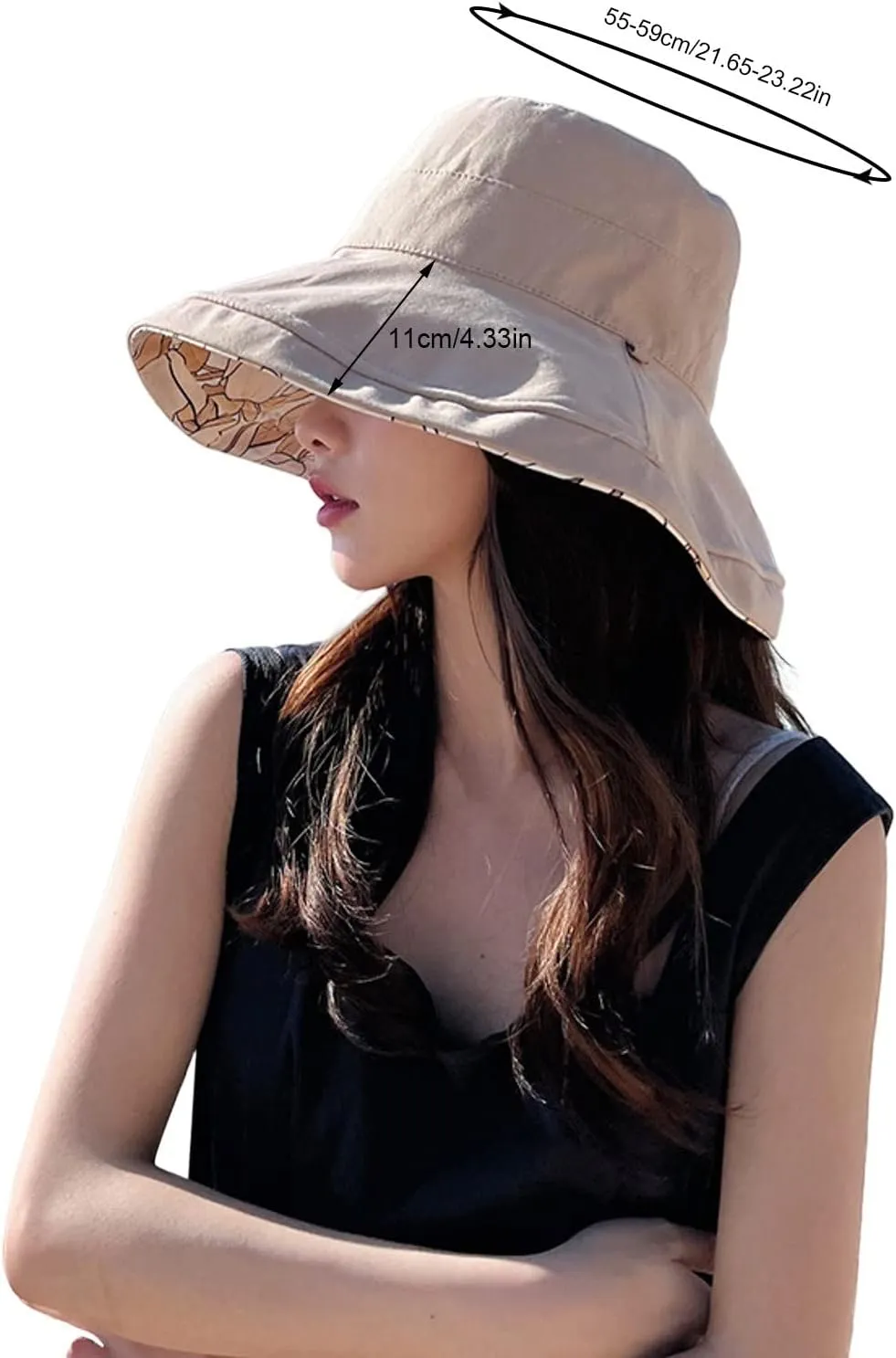 Wide Brim Women Sun Hat Cotton Floppy Packable Reversible Visor Hats UV Protection Summer Beach Travel Garden