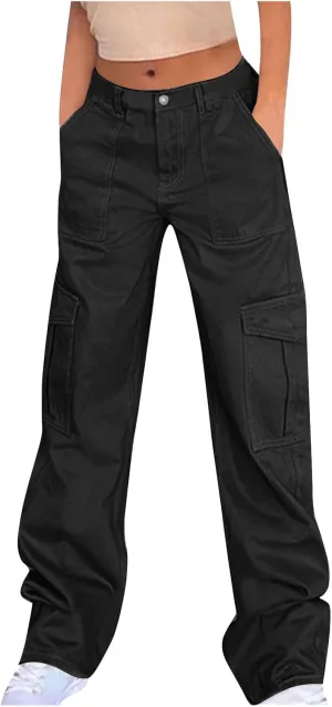 Wide Leg Cargo Sweatpants for Women Baggy Jogging Pants Soft Comfortable Pants Y2K Trendy Pants Outdoor with Pockets