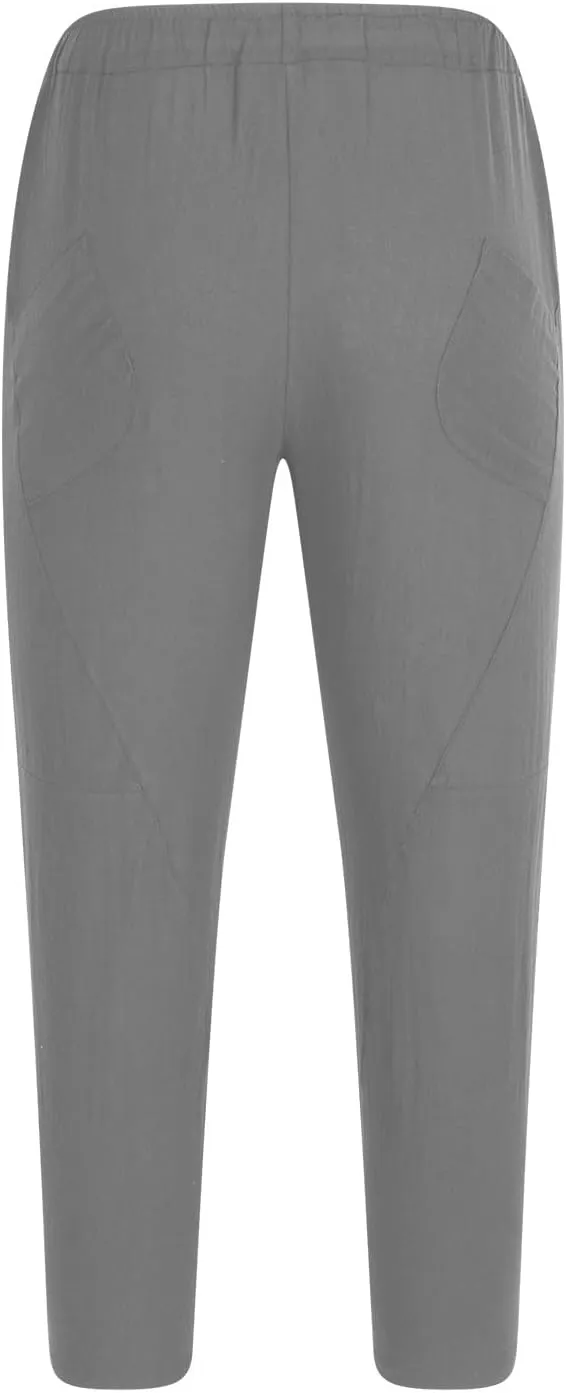 Wide Leg Pants for Men Baggy Casual Summer Beach Linen Pants Elastic Waist Travel Chinos Lounge Trousers with Pockets