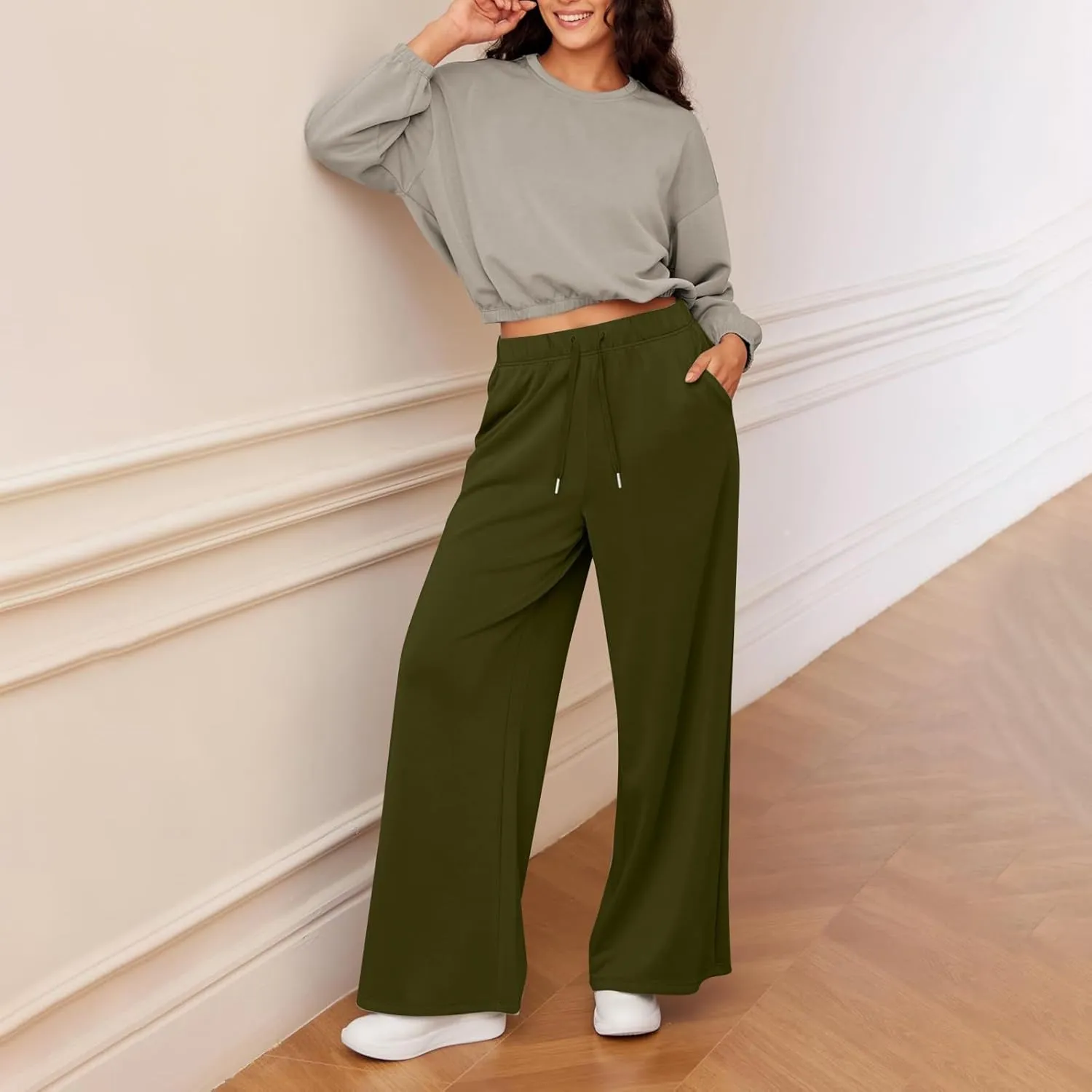 Wide Leg Sweatpants Women Baggy Joggers High Waisted Sweat Pants Lounge Straight Leg Pull on Jogger Pants with Pockets