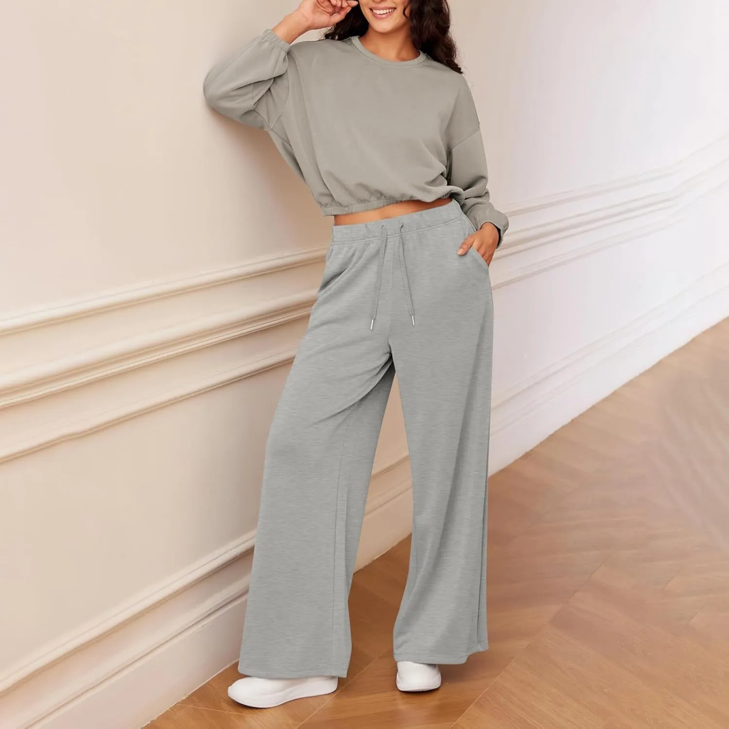 Wide Leg Sweatpants Women Baggy Joggers High Waisted Sweat Pants Lounge Straight Leg Pull on Jogger Pants with Pockets