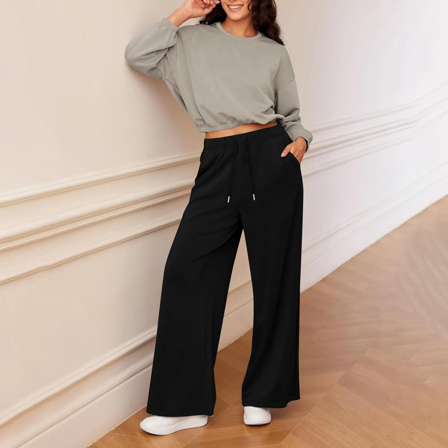 Wide Leg Sweatpants Women Baggy Joggers High Waisted Sweat Pants Lounge Straight Leg Pull on Jogger Pants with Pockets