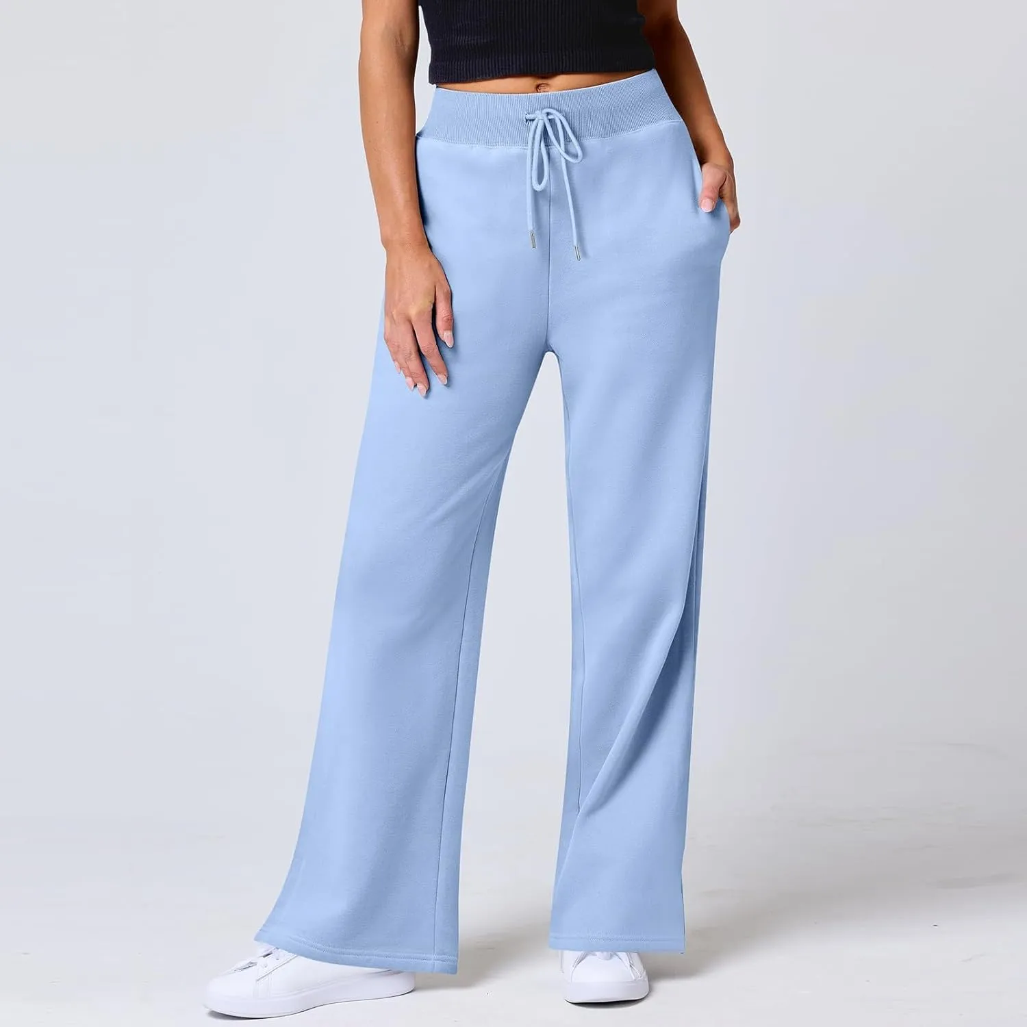 Wide Leg Sweatpants Women Baggy Joggers with Pockets Elastic High Waisted Drawstring Lounge Pants Athletic Ankle Pants