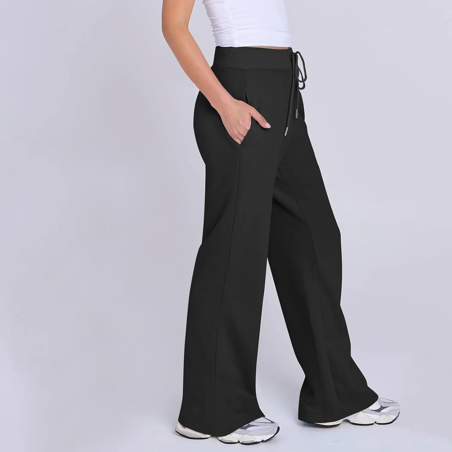 Wide Leg Sweatpants Women Baggy Joggers with Pockets Elastic High Waisted Drawstring Lounge Pants Athletic Ankle Pants