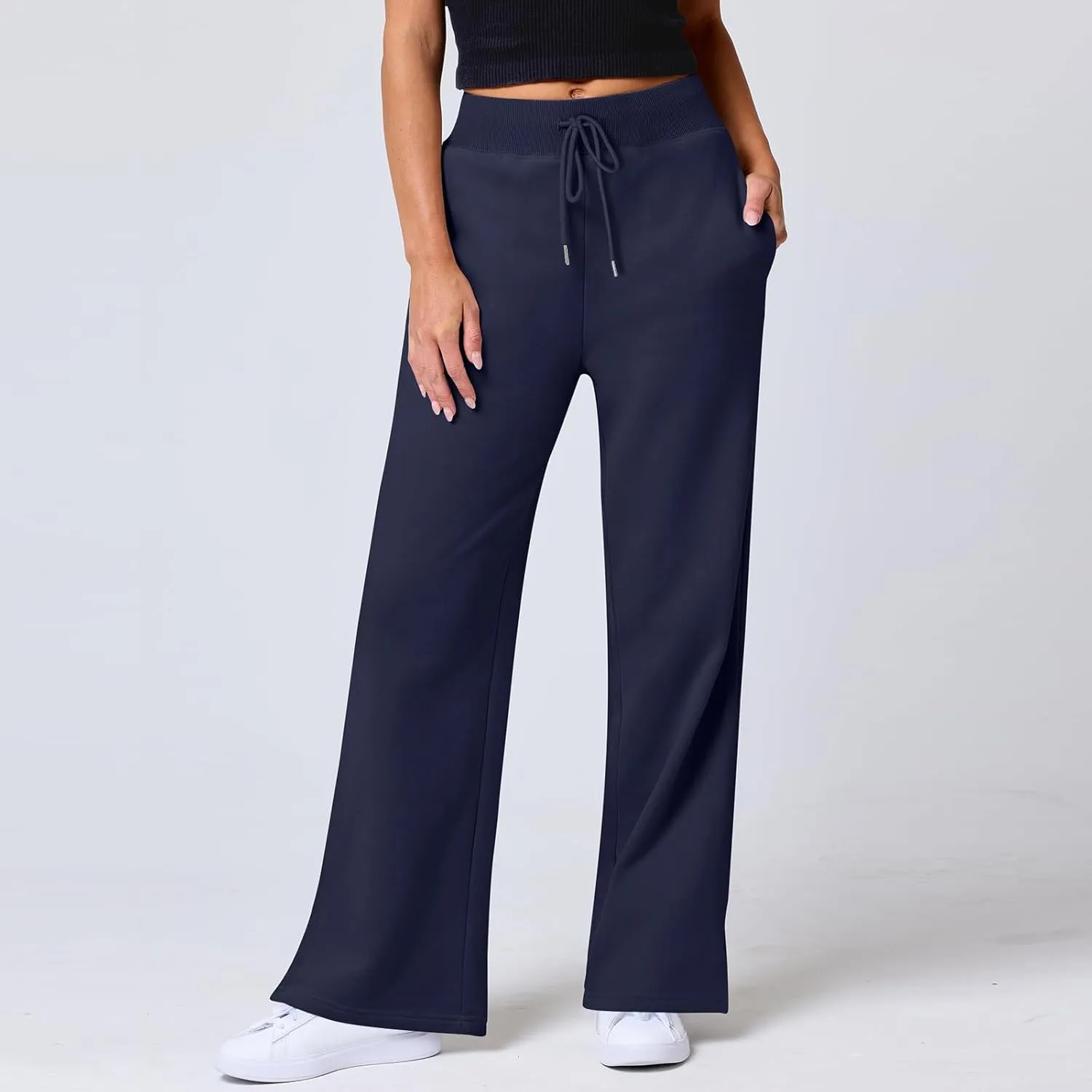 Wide Leg Sweatpants Women Baggy Joggers with Pockets Elastic High Waisted Drawstring Lounge Pants Athletic Ankle Pants