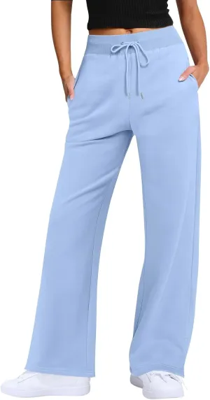 Wide Leg Sweatpants Women Baggy Joggers with Pockets Elastic High Waisted Drawstring Lounge Pants Athletic Ankle Pants