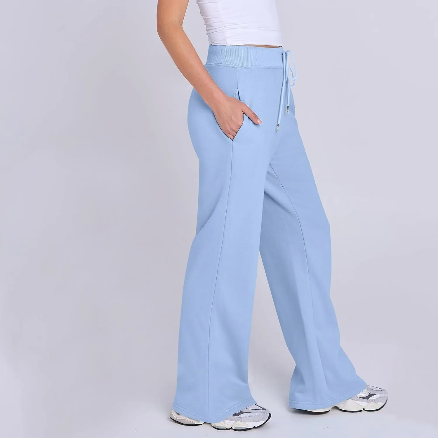 Wide Leg Sweatpants Women Baggy Joggers with Pockets Elastic High Waisted Drawstring Lounge Pants Athletic Ankle Pants