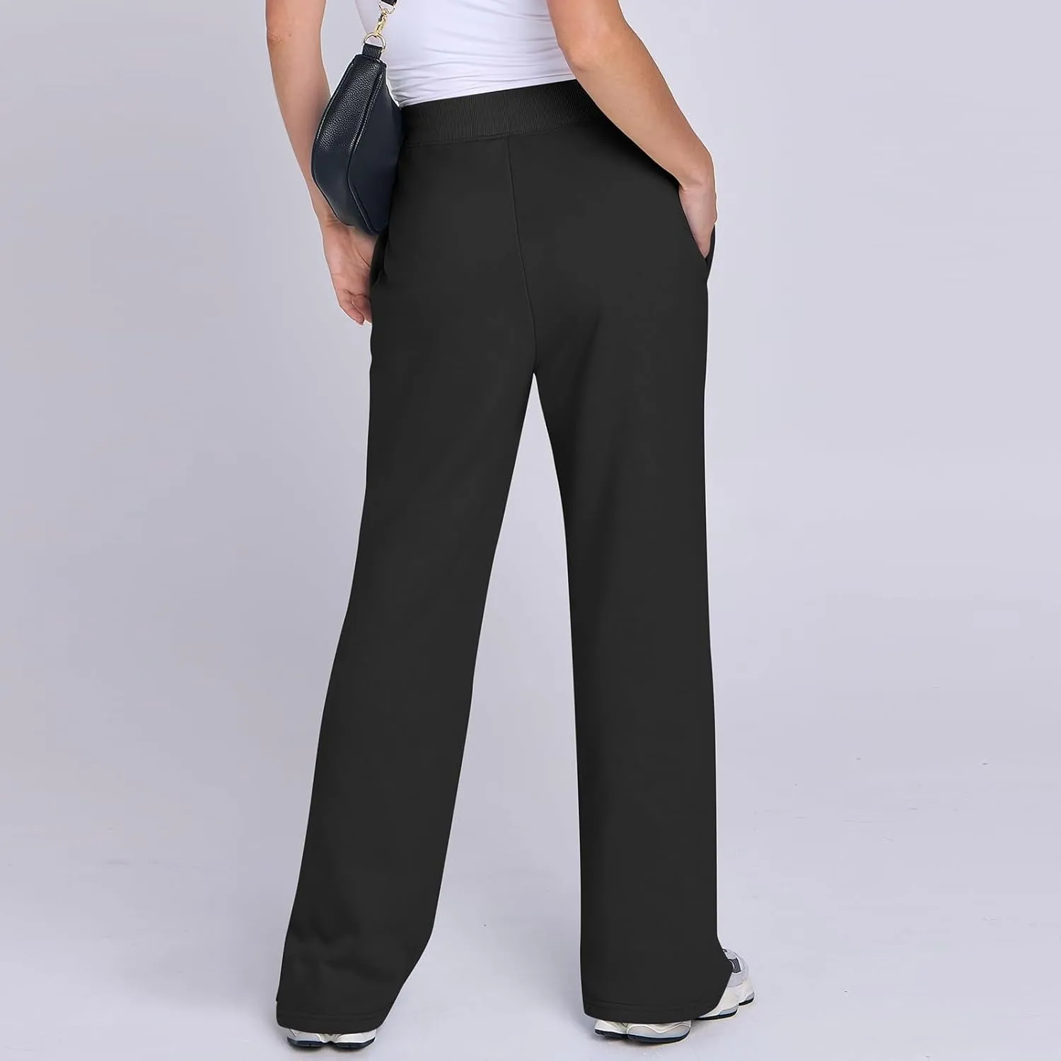 Wide Leg Sweatpants Women Baggy Joggers with Pockets Elastic High Waisted Drawstring Lounge Pants Athletic Ankle Pants