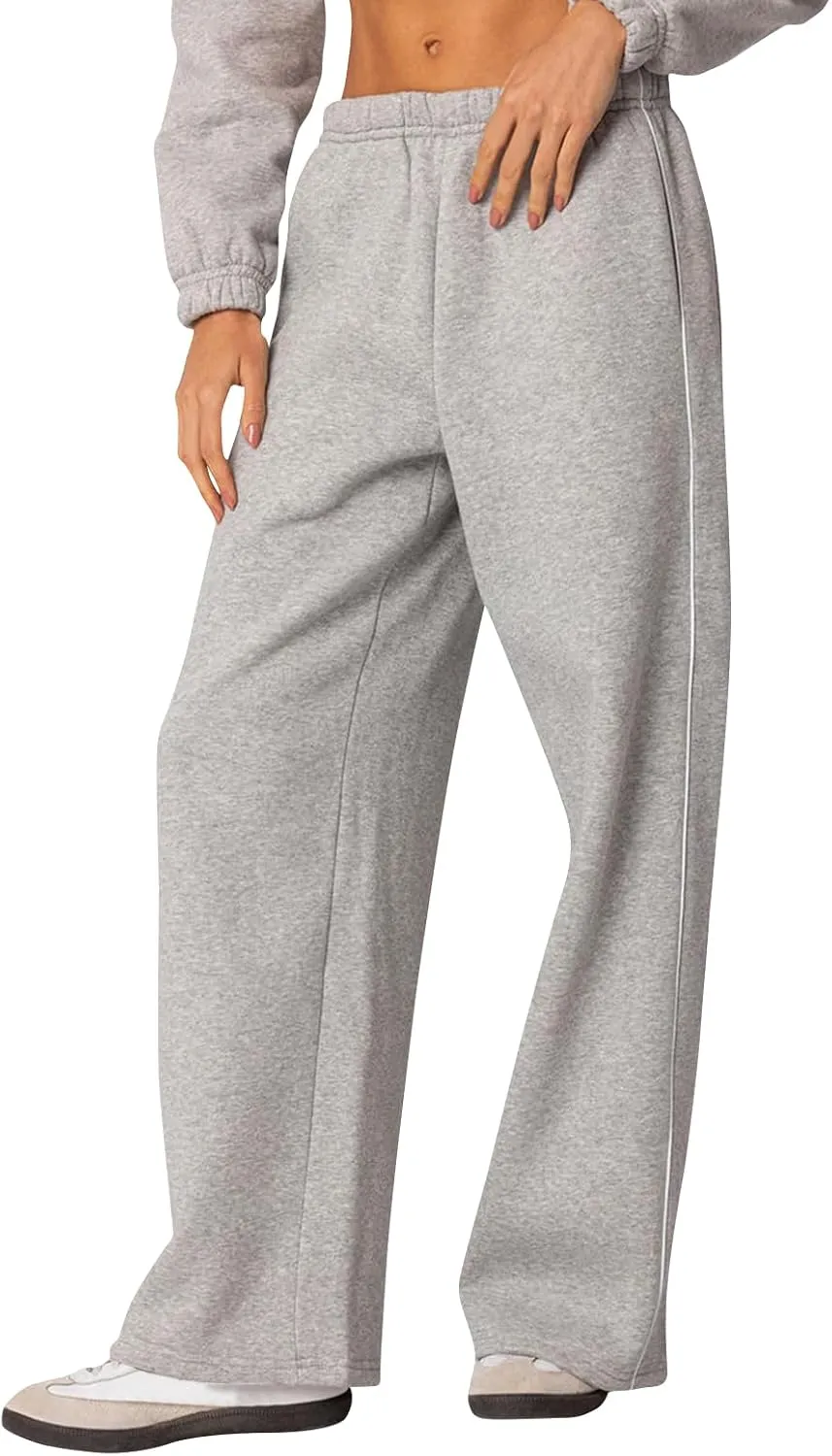Wide Leg Sweatpants Women Baggy Y2k Low Rise Sweatpants Comfy Cotton Joggers Straight Leg Sweat Pants with Pockets
