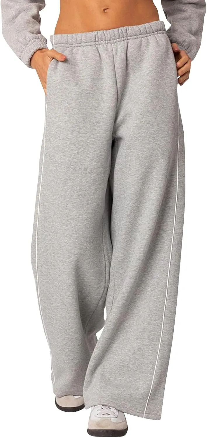 Wide Leg Sweatpants Women Baggy Y2k Low Rise Sweatpants Comfy Cotton Joggers Straight Leg Sweat Pants with Pockets
