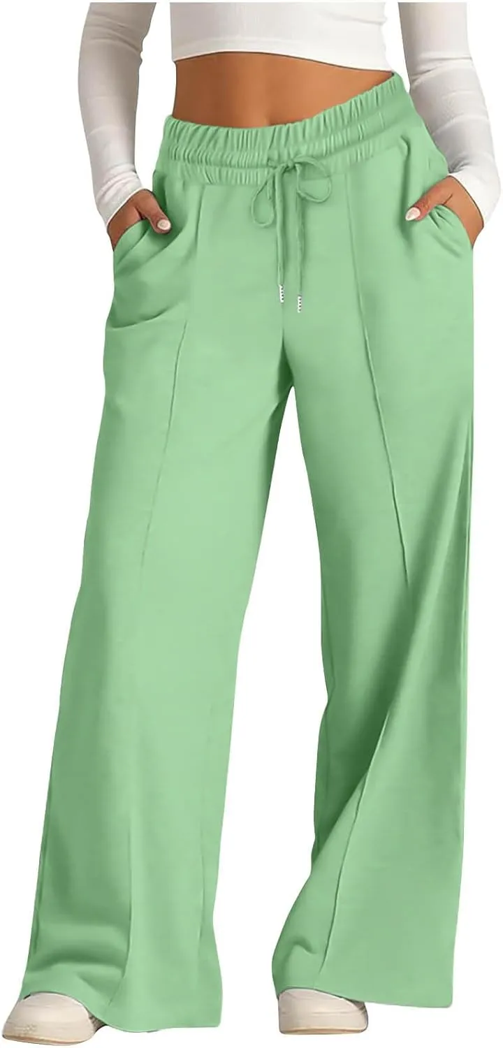 Wide Leg Sweatpants Women Oversized Elastic Drawstring Straight Pants Ladies Low Waisted Baggy Lounge Trousers Pocket