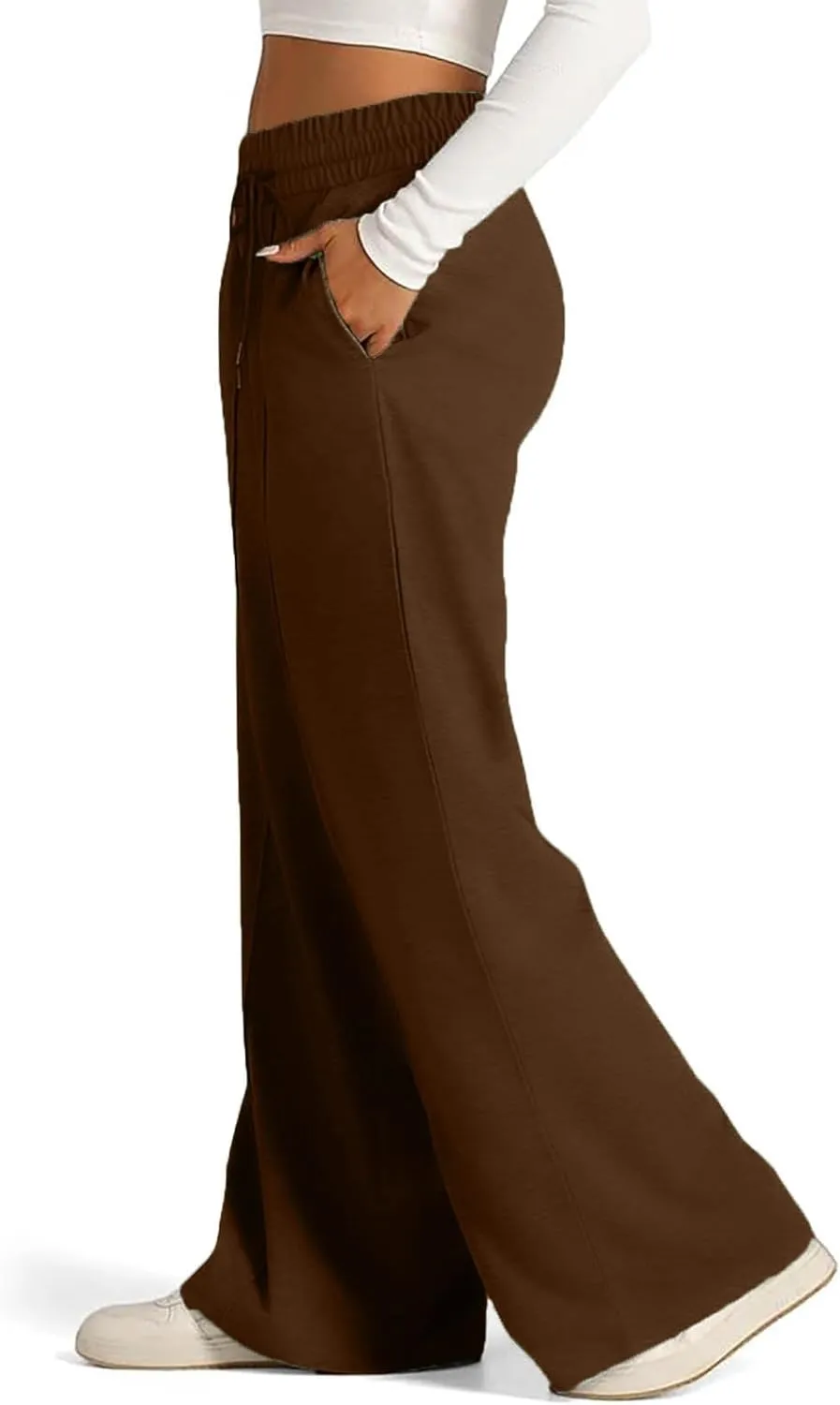 Wide Leg Sweatpants Women Oversized Elastic Drawstring Straight Pants Ladies Low Waisted Baggy Lounge Trousers Pocket