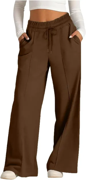 Wide Leg Sweatpants Women Oversized Elastic Drawstring Straight Pants Ladies Low Waisted Baggy Lounge Trousers Pocket