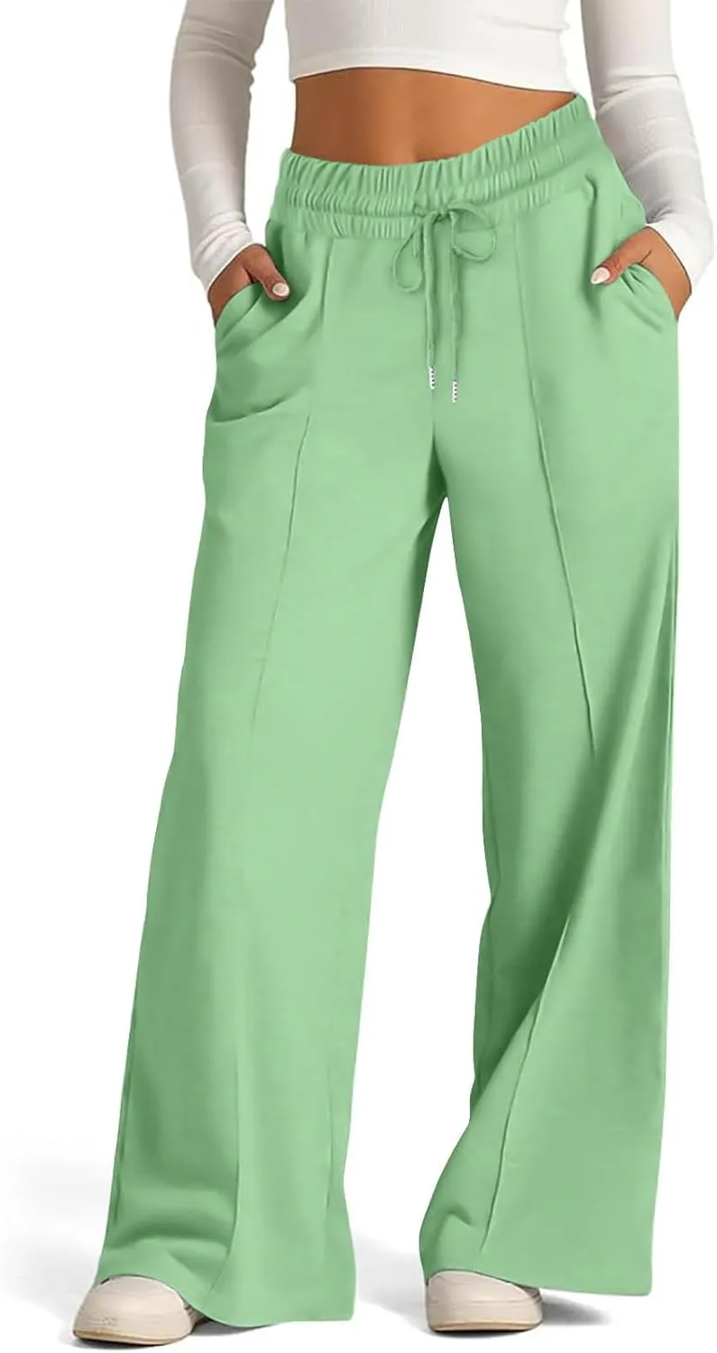 Wide Leg Sweatpants Women Oversized Elastic Drawstring Straight Pants Ladies Low Waisted Baggy Lounge Trousers Pocket