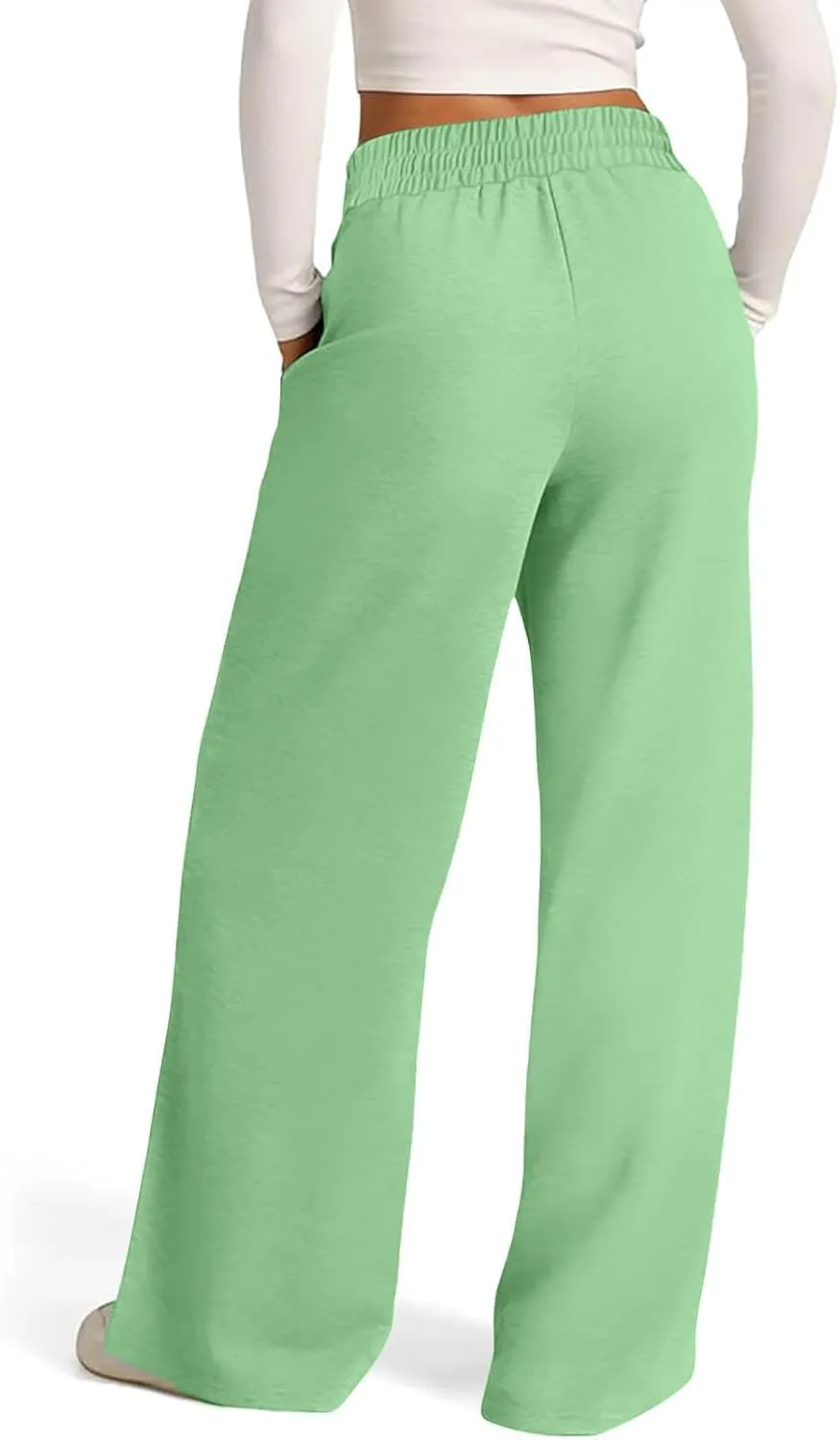 Wide Leg Sweatpants Women Oversized Elastic Drawstring Straight Pants Ladies Low Waisted Baggy Lounge Trousers Pocket
