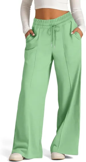 Wide Leg Sweatpants Women Oversized Elastic Drawstring Straight Pants Ladies Low Waisted Baggy Lounge Trousers Pocket