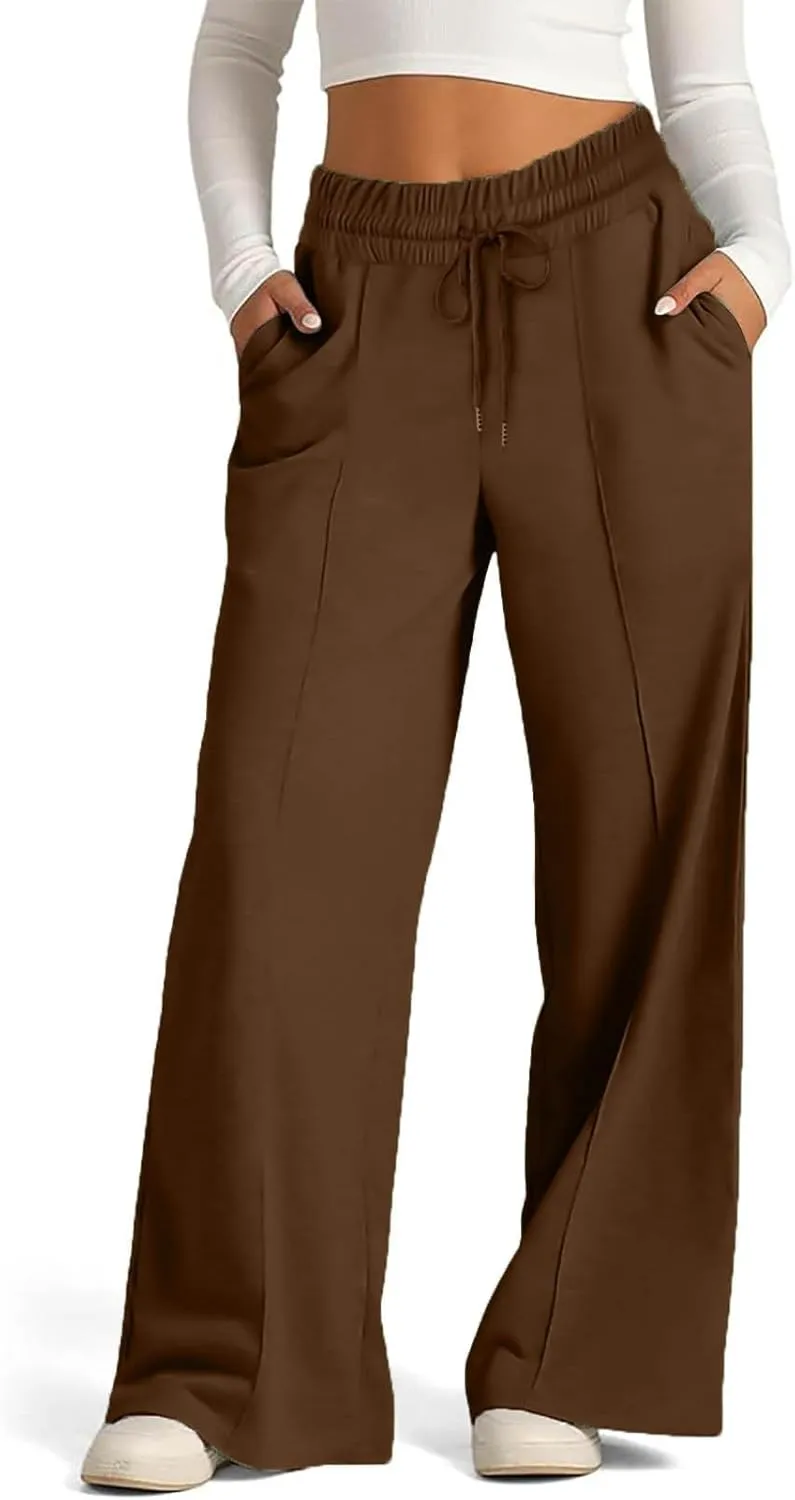 Wide Leg Sweatpants Women Oversized Elastic Drawstring Straight Pants Ladies Low Waisted Baggy Lounge Trousers Pocket