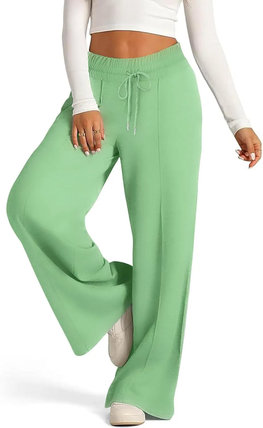 Wide Leg Sweatpants Women Oversized Elastic Drawstring Straight Pants Ladies Low Waisted Baggy Lounge Trousers Pocket