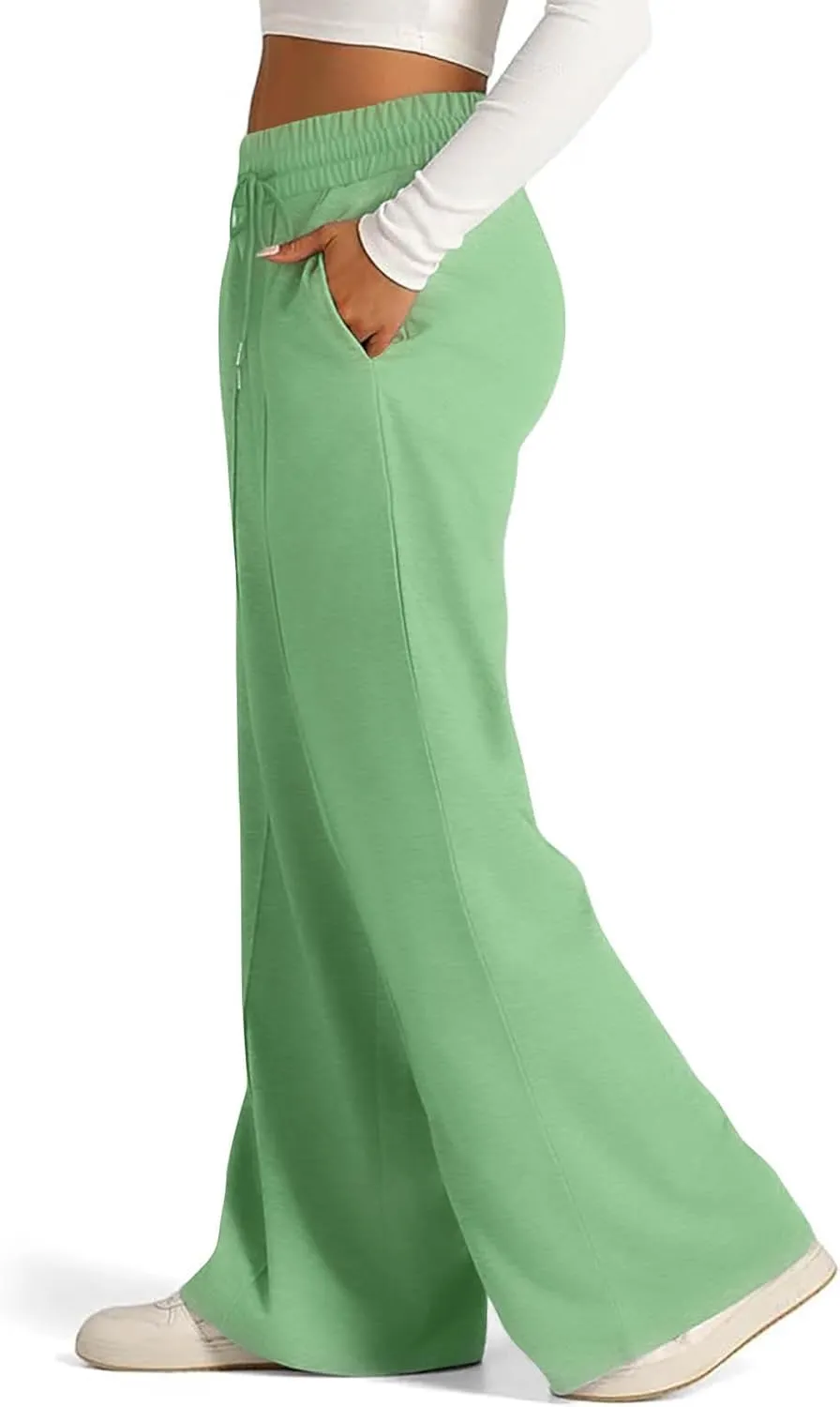 Wide Leg Sweatpants Women Oversized Elastic Drawstring Straight Pants Ladies Low Waisted Baggy Lounge Trousers Pocket