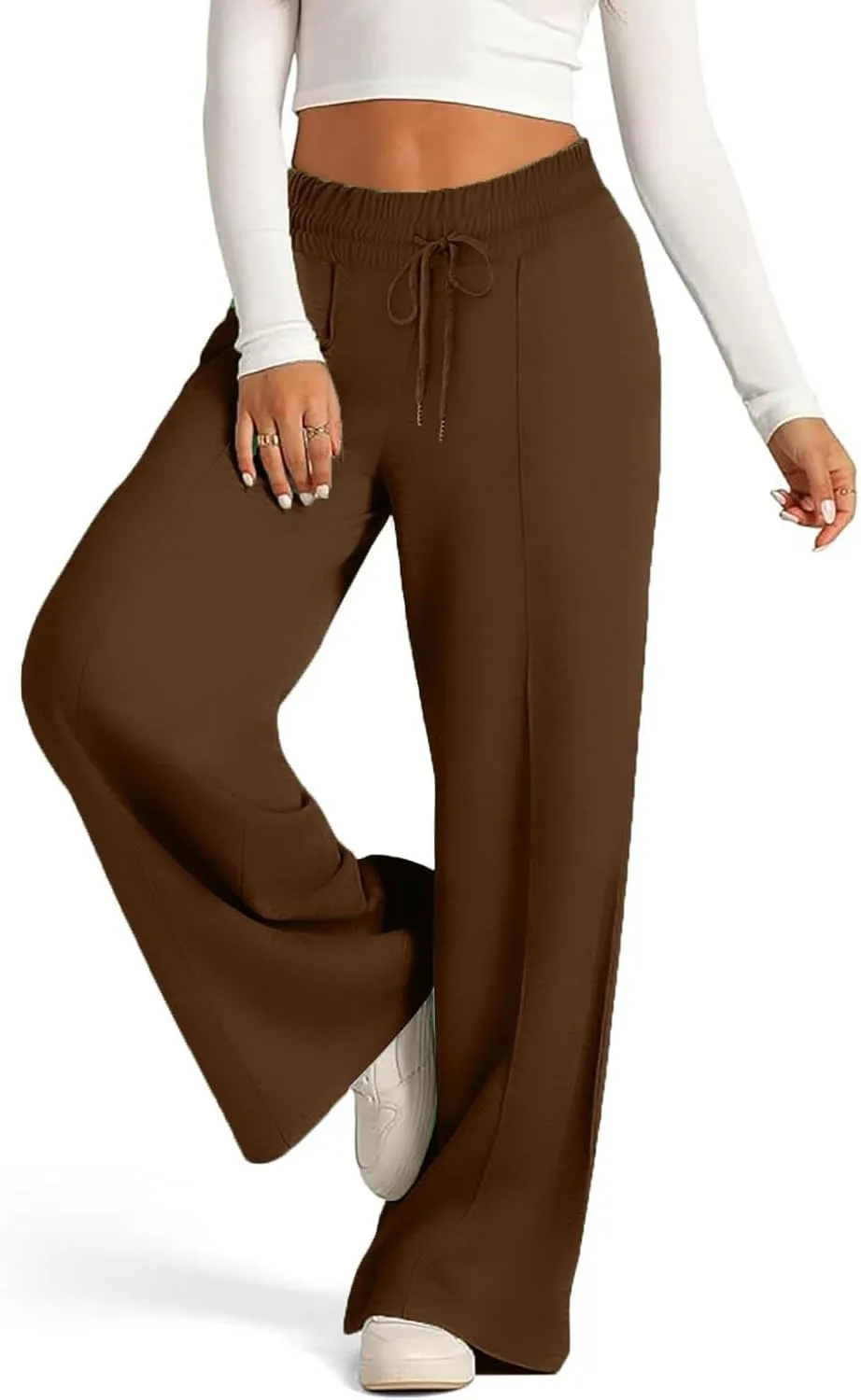 Wide Leg Sweatpants Women Oversized Elastic Drawstring Straight Pants Ladies Low Waisted Baggy Lounge Trousers Pocket