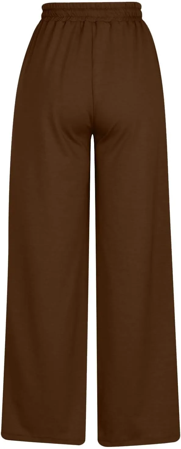 Wide Leg Sweatpants Women Oversized Elastic Drawstring Straight Pants Ladies Low Waisted Baggy Lounge Trousers Pocket