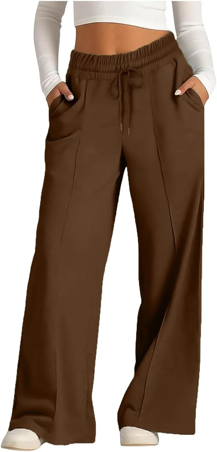 Wide Leg Sweatpants Women Oversized Elastic Drawstring Straight Pants Ladies Low Waisted Baggy Lounge Trousers Pocket