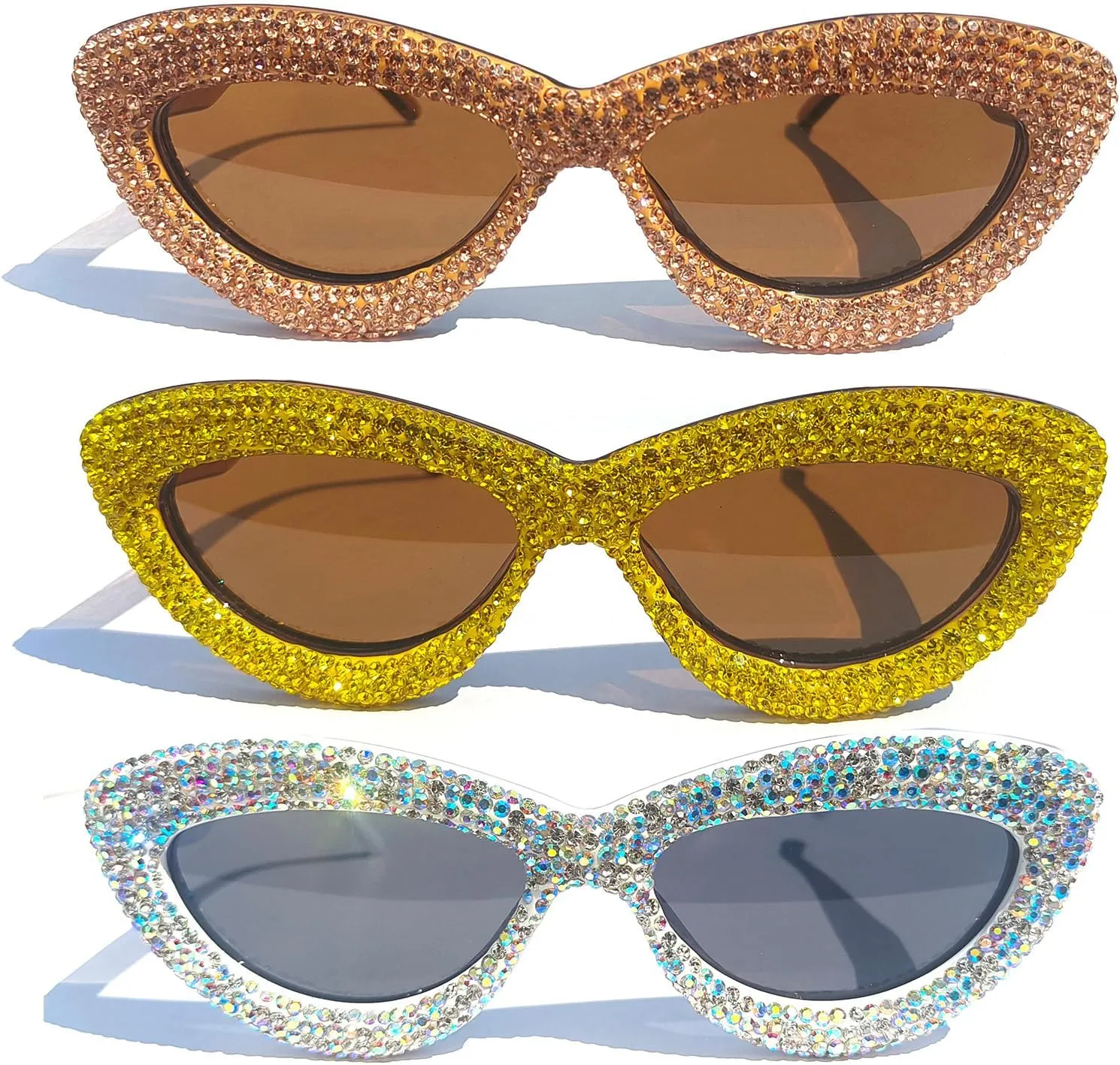 willochra Sparkling Crystal Cat Eye Sunglasses for Women Rhinestone Sun Glasses Sexy lips bling Diamond Party Eyeglasses