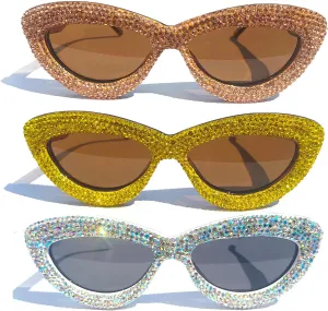 willochra Sparkling Crystal Cat Eye Sunglasses for Women Rhinestone Sun Glasses Sexy lips bling Diamond Party Eyeglasses