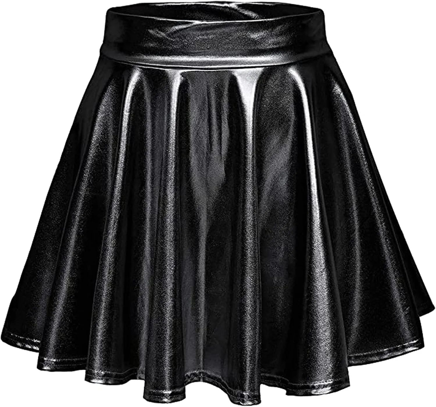 Womans Skirts Mini Casual Fashion Pleated Shiny Skirt A-Line Flared Women's Skirt High Waisted Teen Girls Mini