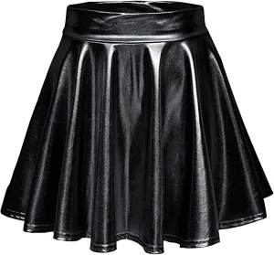 Womans Skirts Mini Casual Fashion Pleated Shiny Skirt A-Line Flared Women's Skirt High Waisted Teen Girls Mini