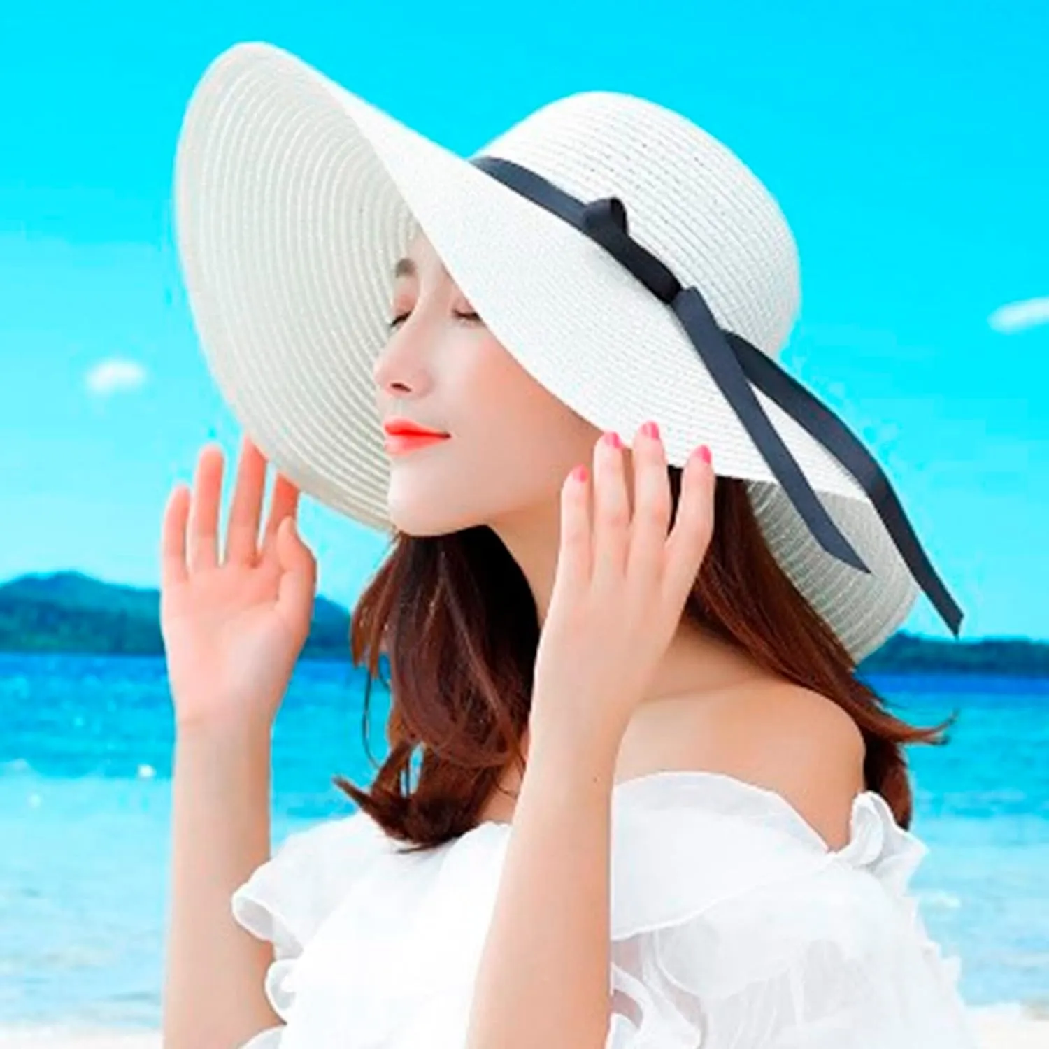 Women Big Brim Straw Hat Sun Floppy Wide Brim Hats Bowknot Folding Beach Cap Big Brimmed Hat Men