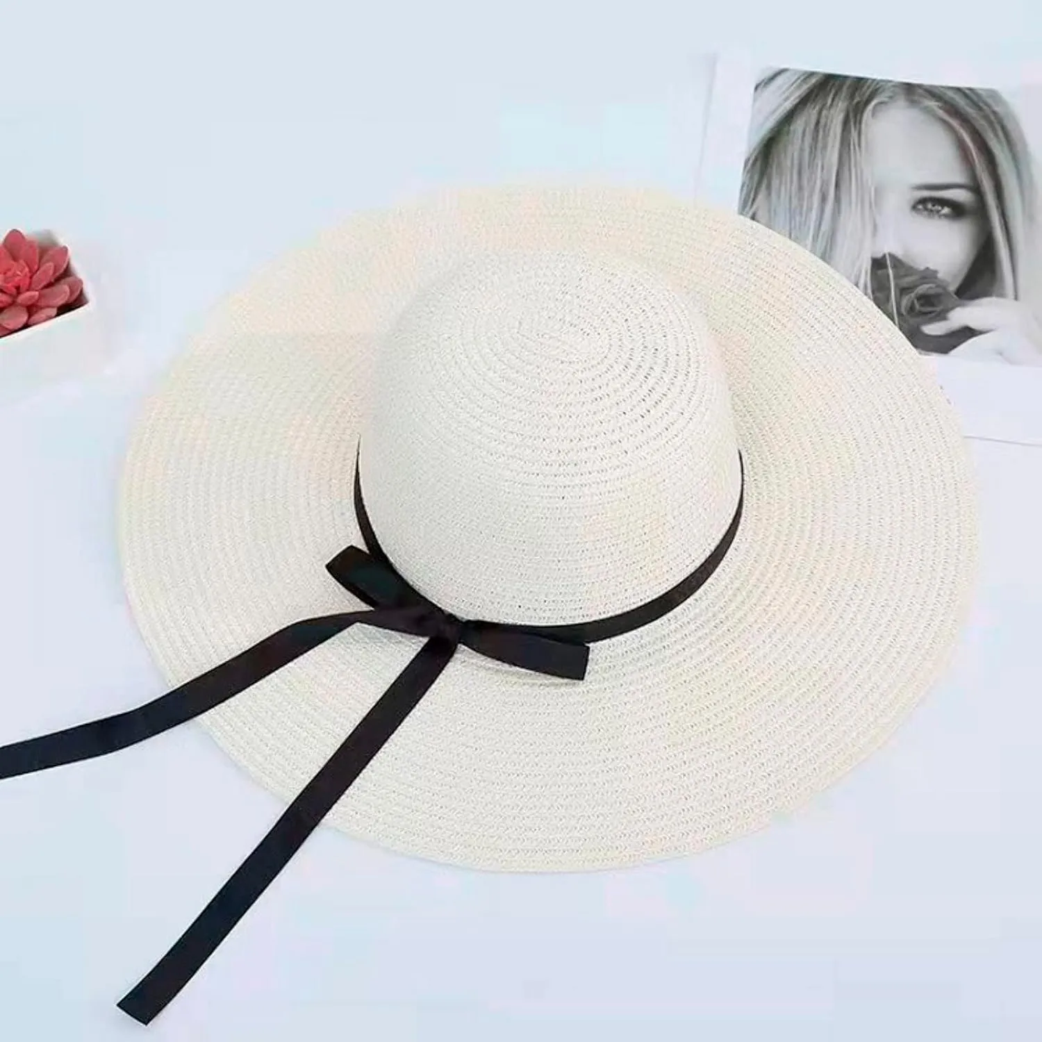 Women Big Brim Straw Hat Sun Floppy Wide Brim Hats Bowknot Folding Beach Cap Big Brimmed Hat Men