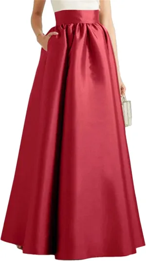 Women Bohemian Satin Silk Long Skirts Cotton Solid Loose Elastic Waist Oversized Casual Skirts