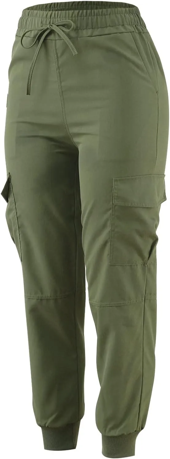 Women Cargo Pants Combat Military Trousers Drawstring Elastic Waist Tapered Pants Baggy Slacks with Multiple Pockets