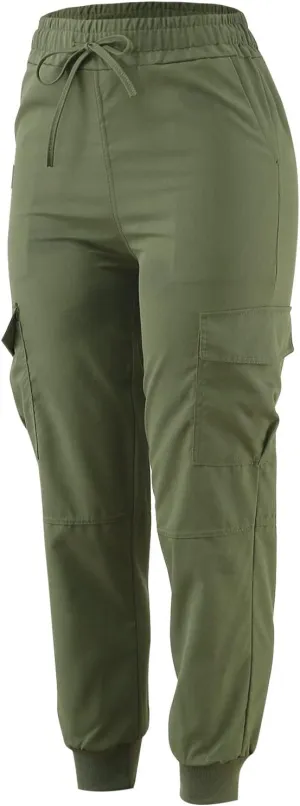 Women Cargo Pants Combat Military Trousers Drawstring Elastic Waist Tapered Pants Baggy Slacks with Multiple Pockets
