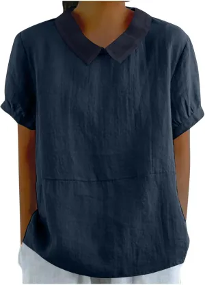 Women Cotton Linen Top Casual Solid Oversized T Shirt Loose Short Sleeve Round Collar Blouse 2025 Boxy Summer Tee