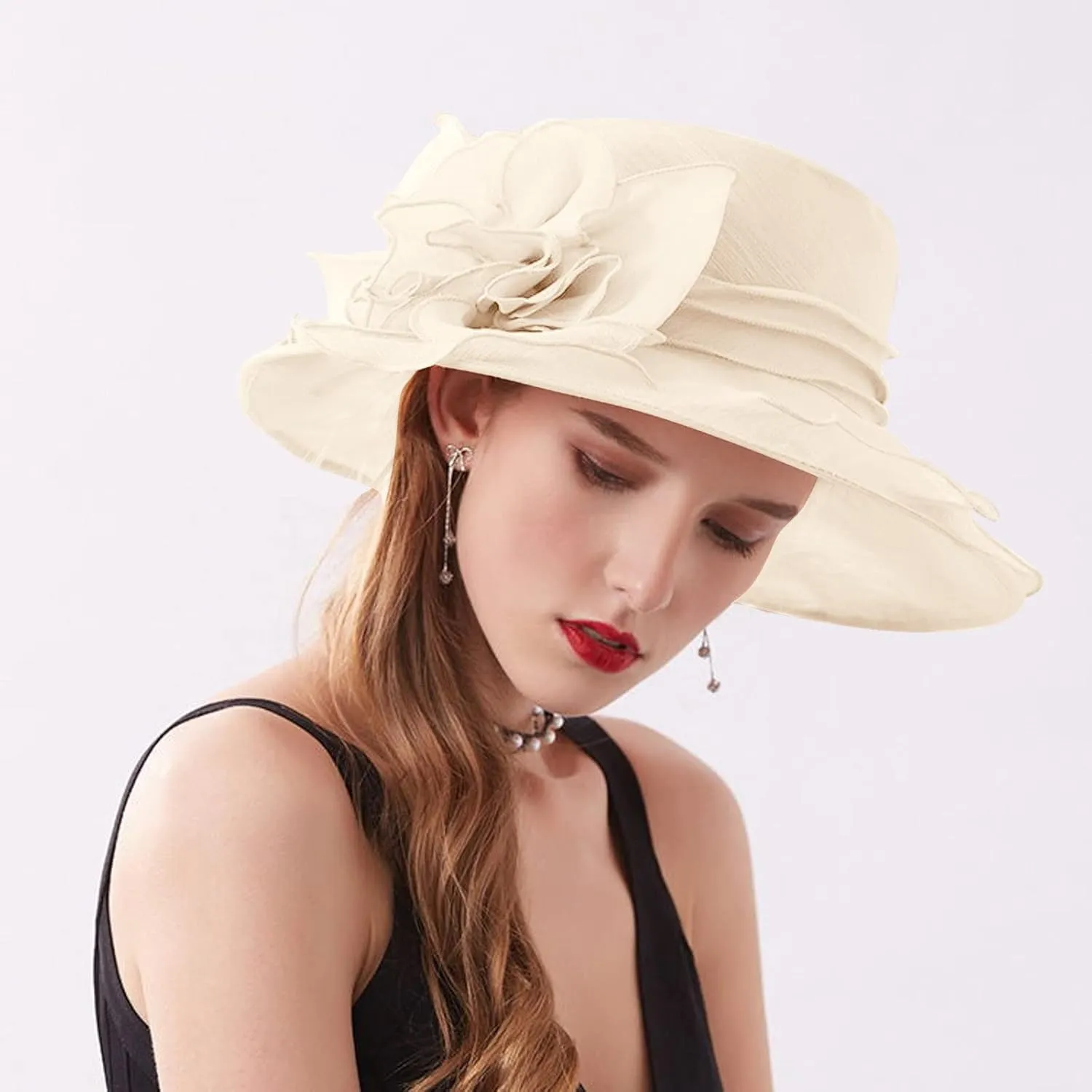 Women Derby Church Hat Fascinator Hat Wide Brim Sun Bucket Hat Kentucky Church Derby Hat Party Bridal Dress Hat