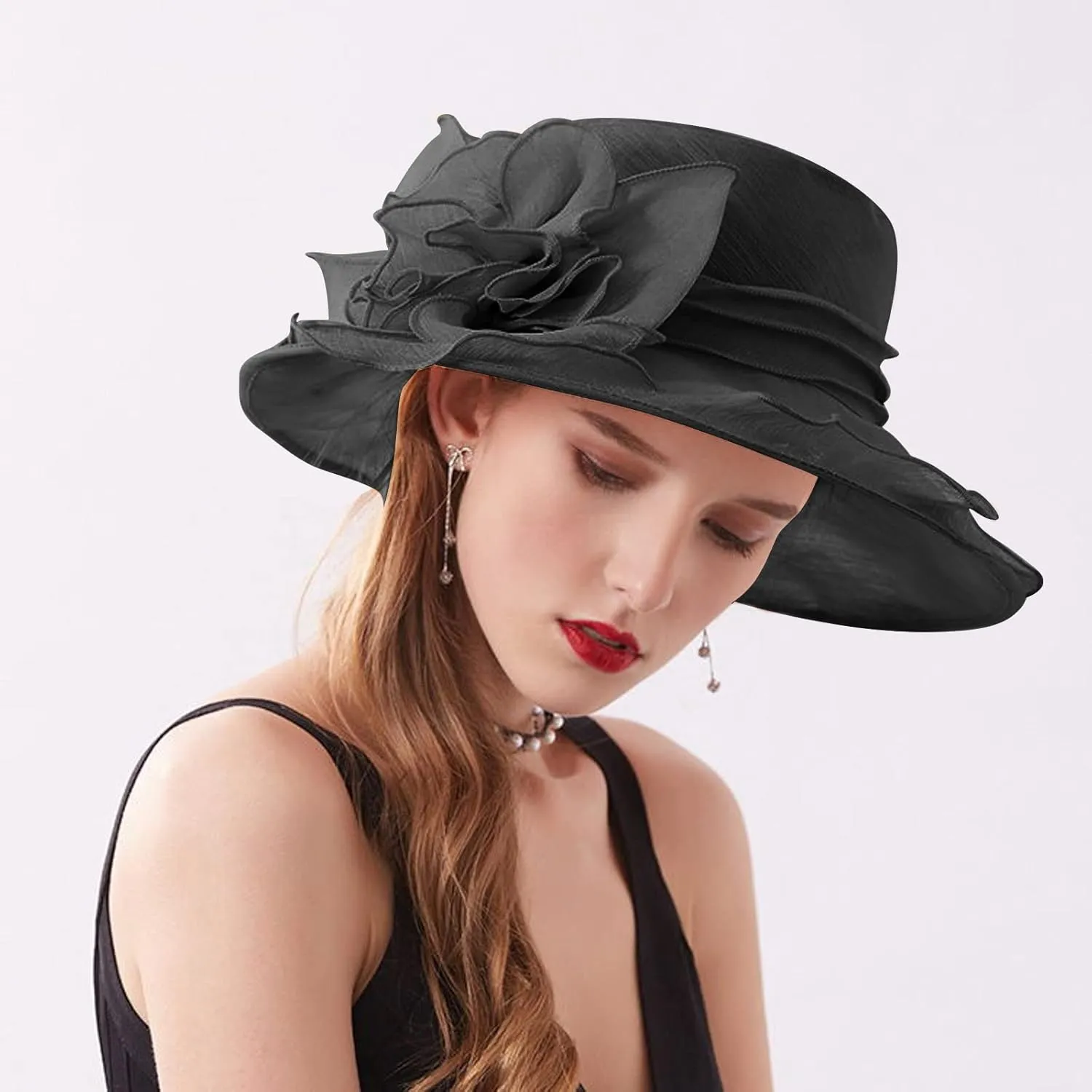 Women Derby Church Hat Fascinator Hat Wide Brim Sun Bucket Hat Kentucky Church Derby Hat Party Bridal Dress Hat