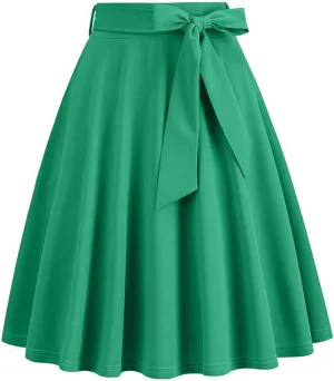 Women Elegant Hepburn Style Midi Skirt, High Waist Ruffle Ruched Swing Skirts Fashion Rockabilly Prom Party Clothes