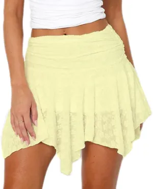Women Floral Lace Mini Skirts Y2k Pleated Ruffle Tiered Short Skirts Sexy Low Rise Lingerie Asymmetrical Hem Skirts